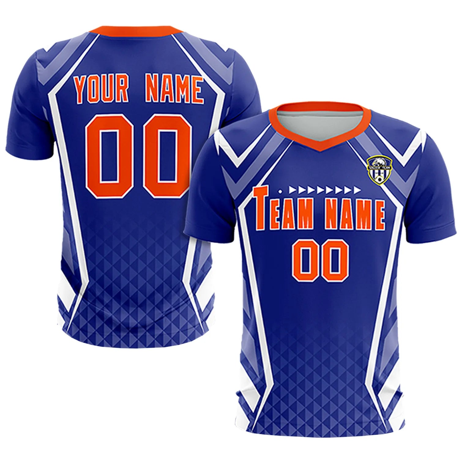 Custom Royal Blue White Geometric Training Uniform Soccer Sets Jersey