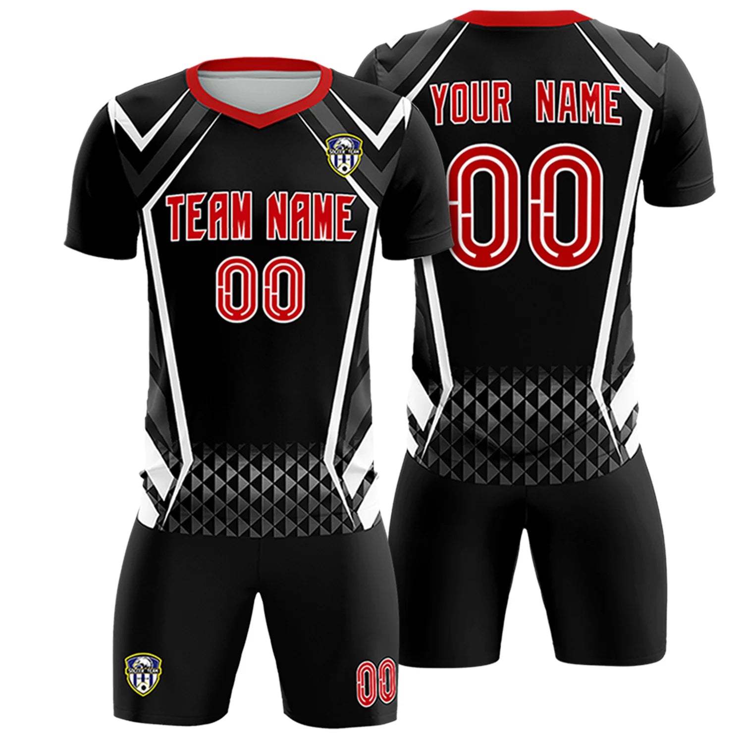 Custom Black White Geometric Training Uniform Soccer Sets Jersey