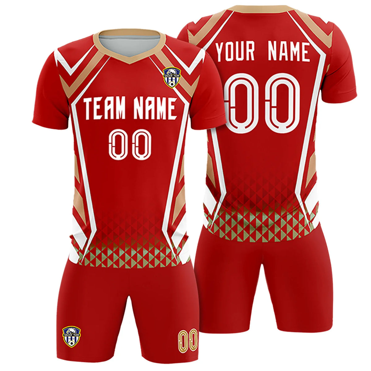 Custom Red White Geometric Training Uniform Soccer Sets Jersey