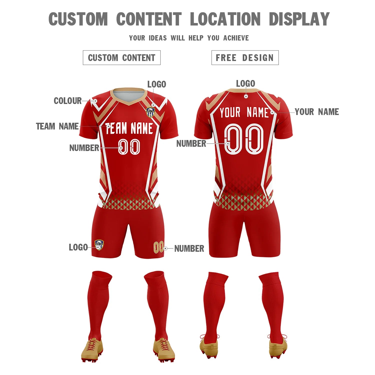 Custom Red White Geometric Training Uniform Soccer Sets Jersey