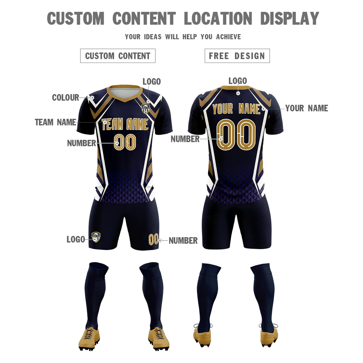 Custom Navy White Geometric Training Uniform Soccer Sets Jersey