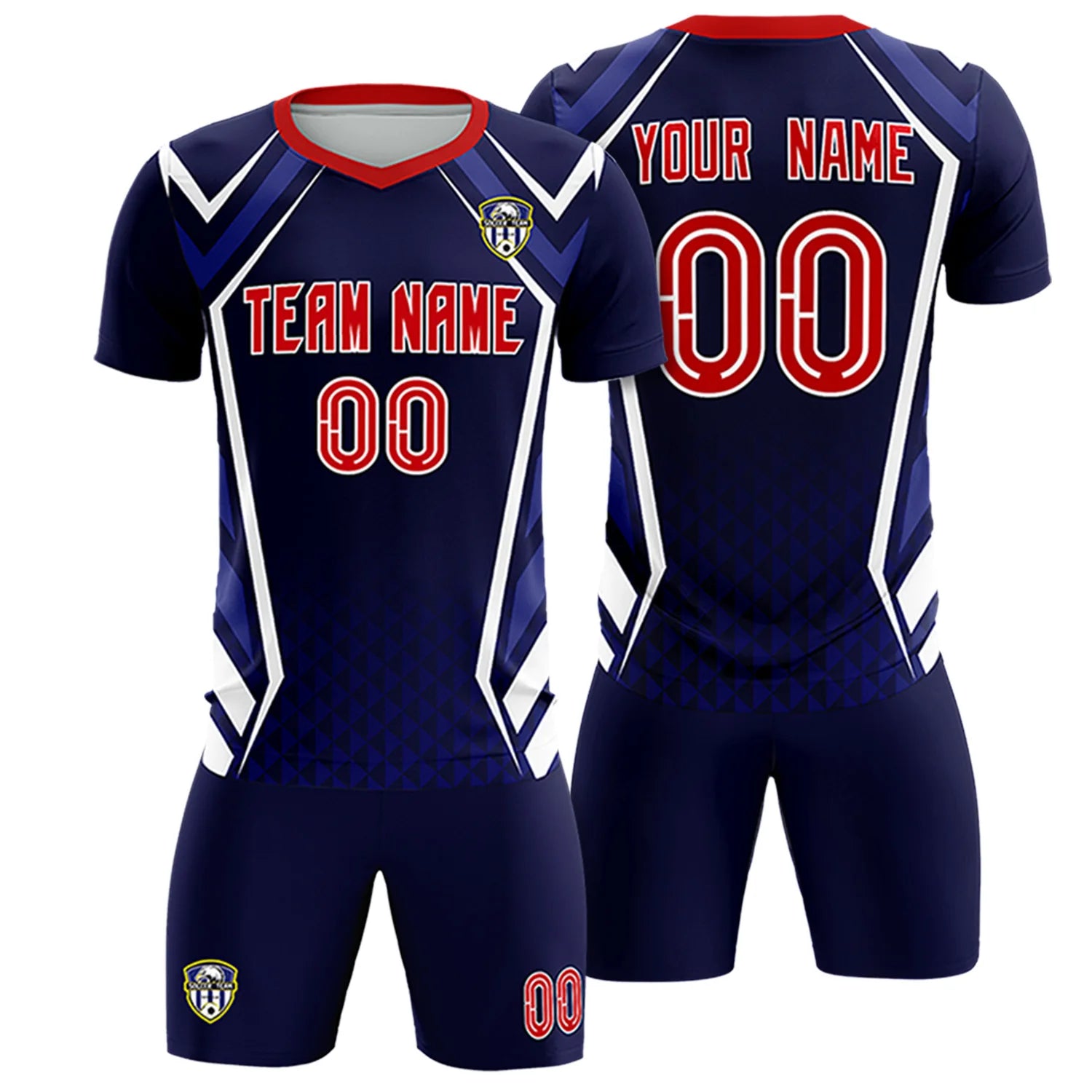 Custom Navy White Geometric Training Uniform Soccer Sets Jersey