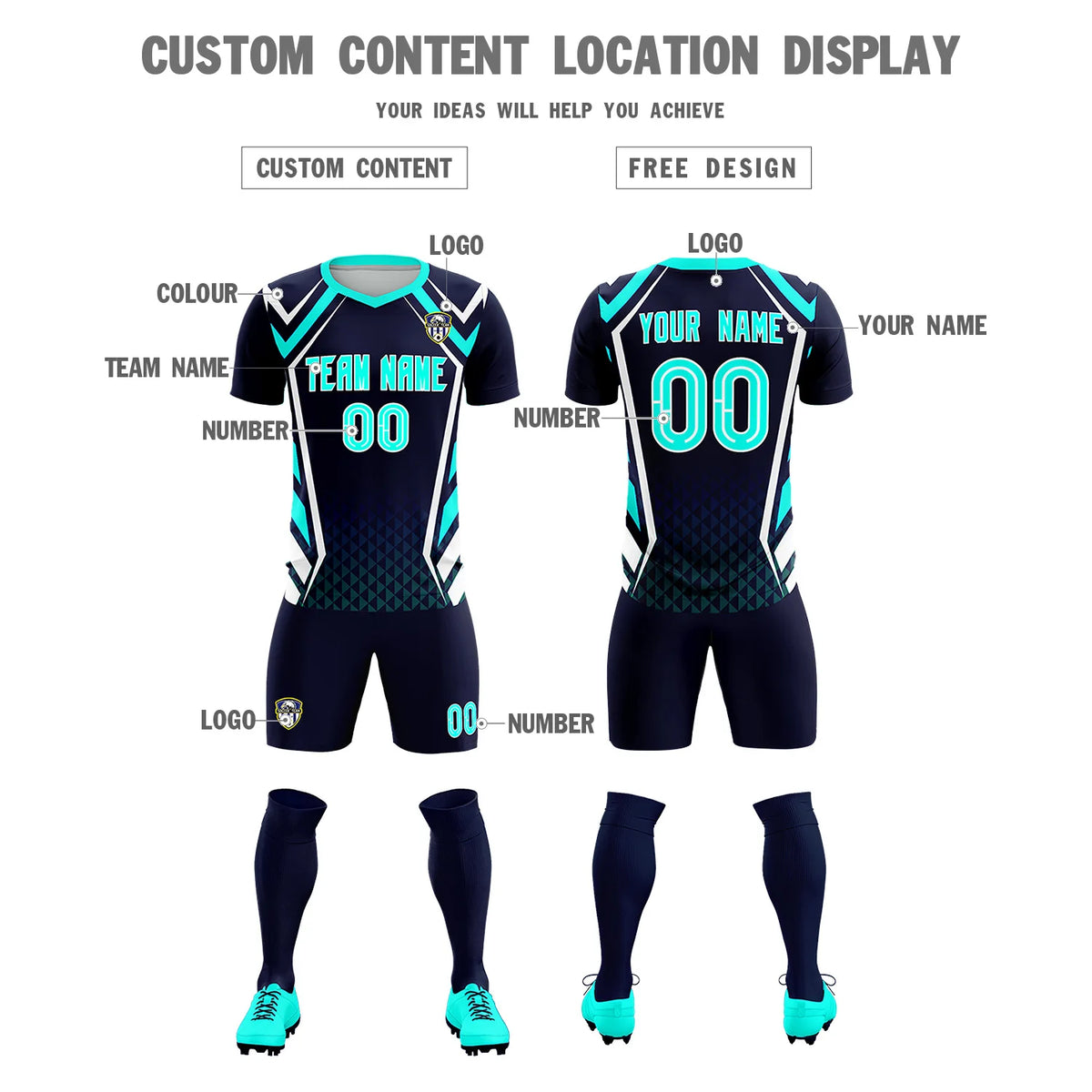 Custom Navy White Geometric Training Uniform Soccer Sets Jersey