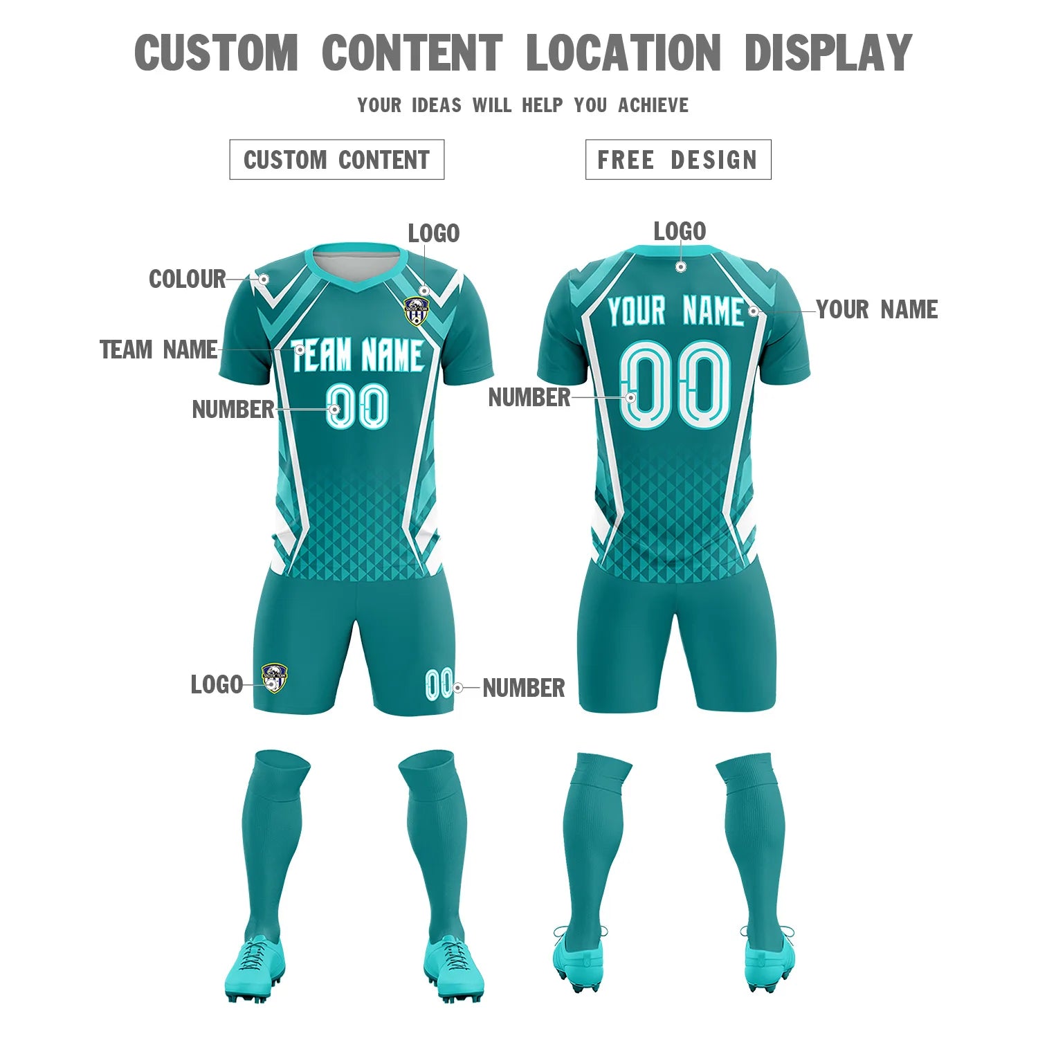 Custom Aqua White Geometric Training Uniform Soccer Sets Jersey