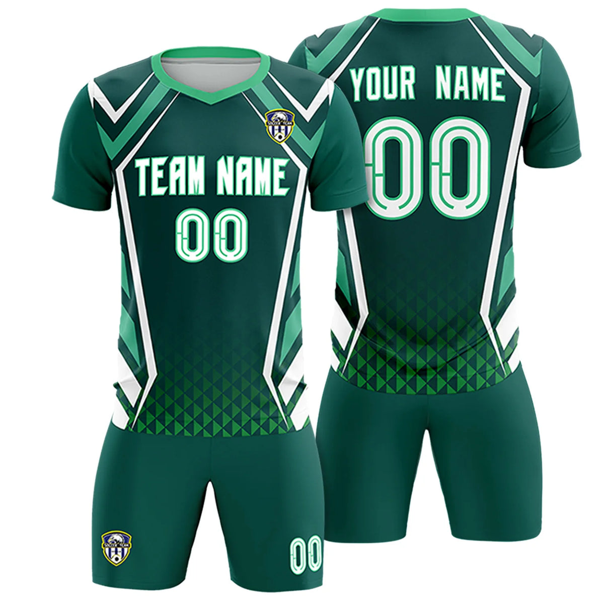 Custom Midnight Green White Geometric Training Uniform Soccer Sets Jersey