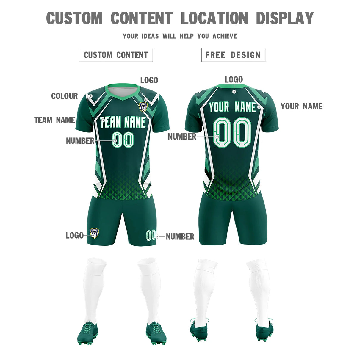 Custom Midnight Green White Geometric Training Uniform Soccer Sets Jersey