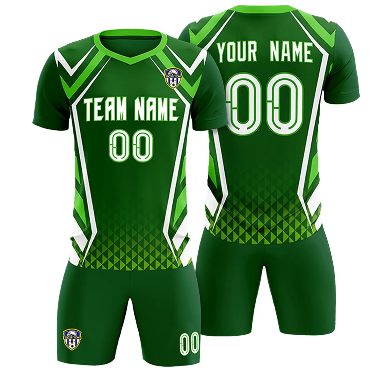 Custom Kelly Green White Geometric Training Uniform Soccer Sets Jersey