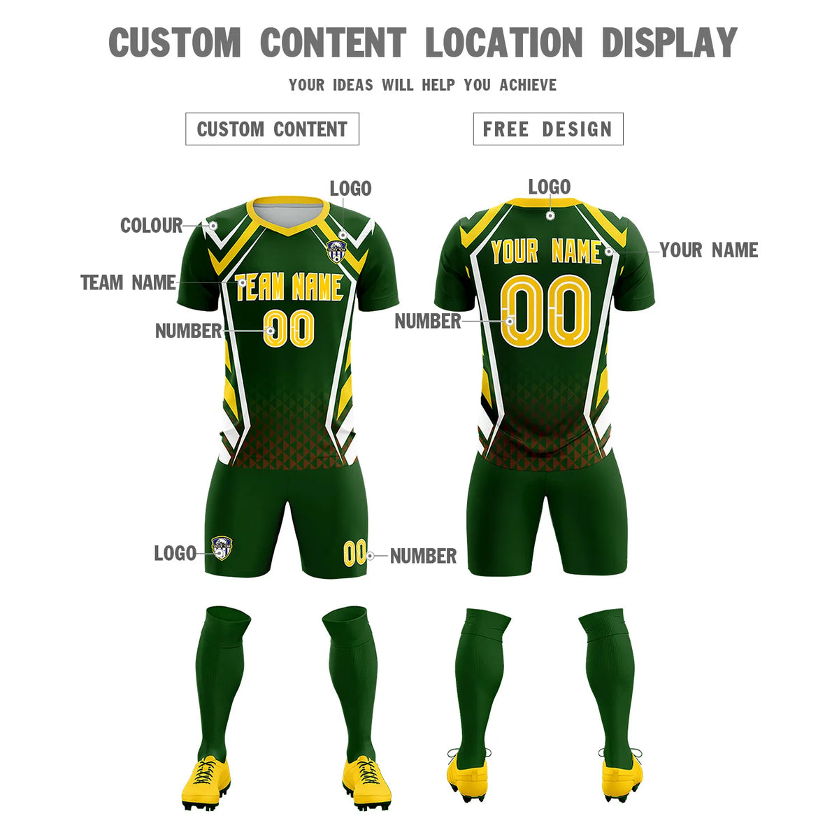 Custom Green White Geometric Training Uniform Soccer Sets Jersey