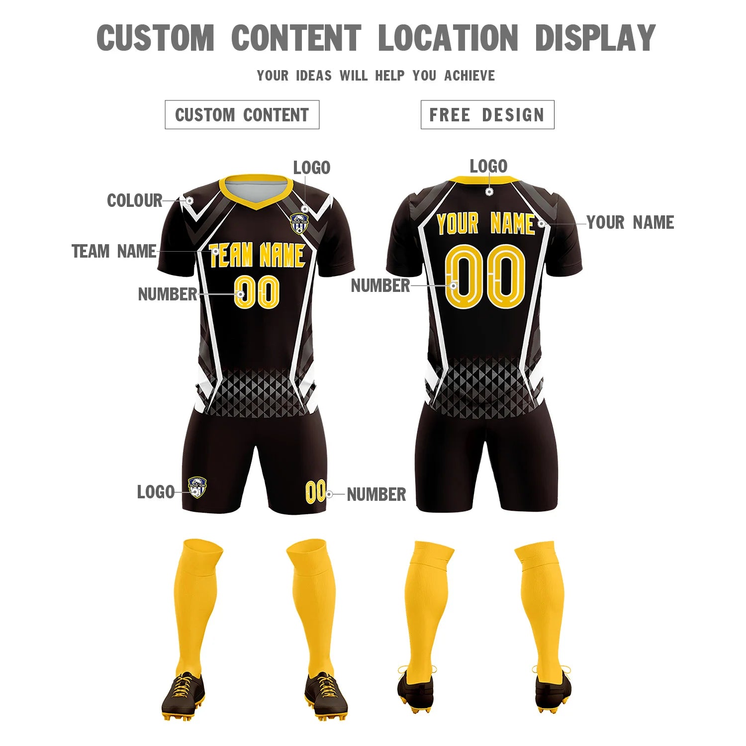 Custom Brown White Geometric Training Uniform Soccer Sets Jersey