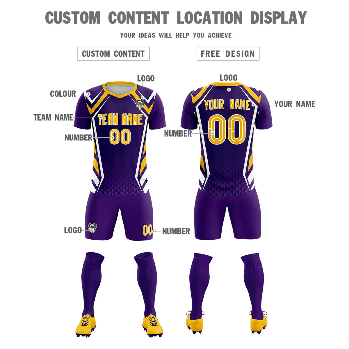 Custom Purple White Geometric Training Uniform Soccer Sets Jersey
