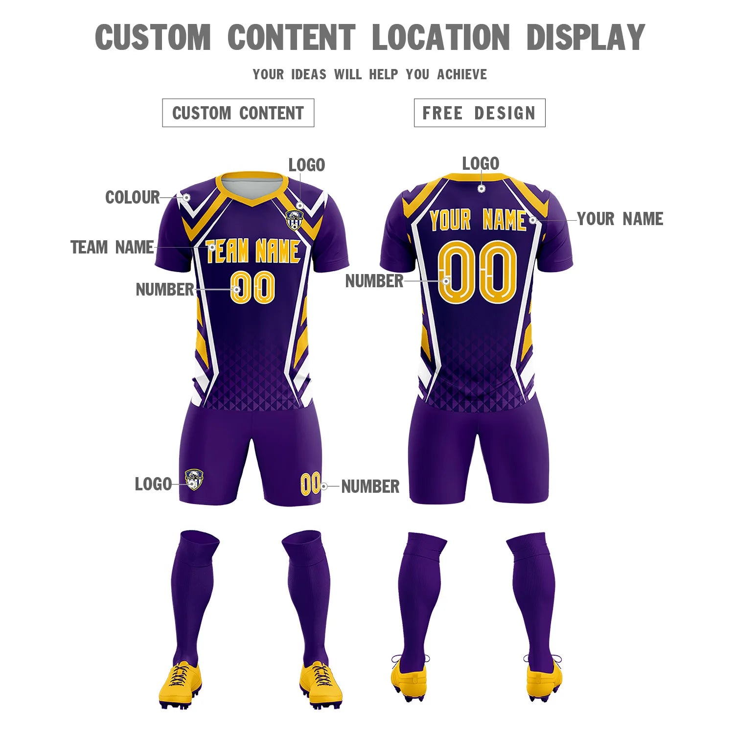 Custom Purple White Geometric Training Uniform Soccer Sets Jersey