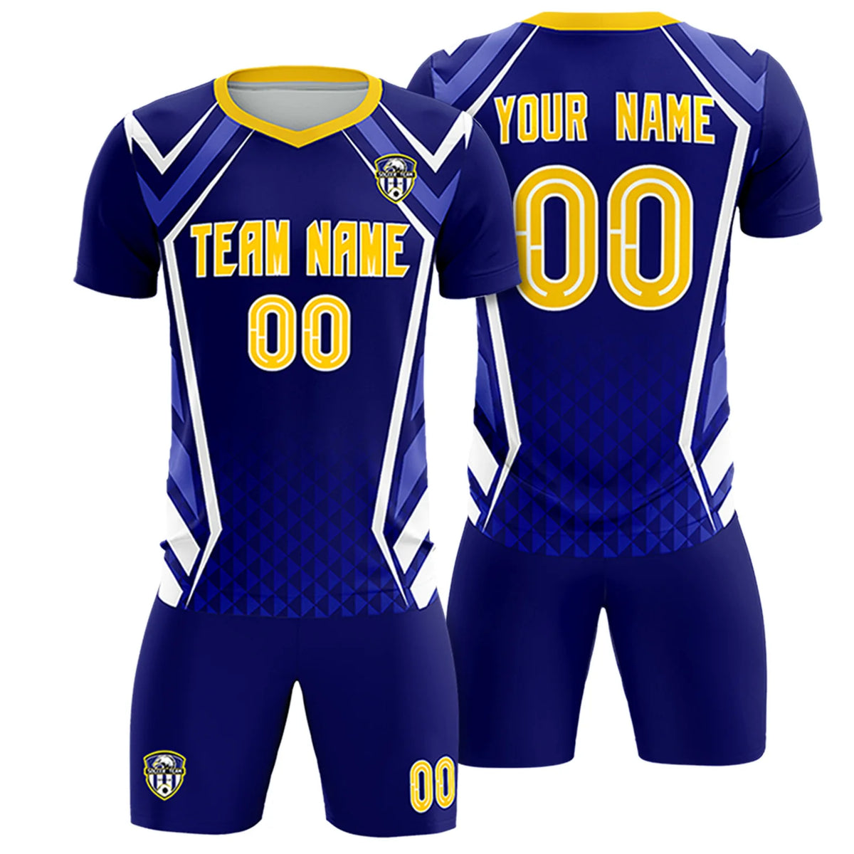 Custom Royal Blue White Geometric Training Uniform Soccer Sets Jersey
