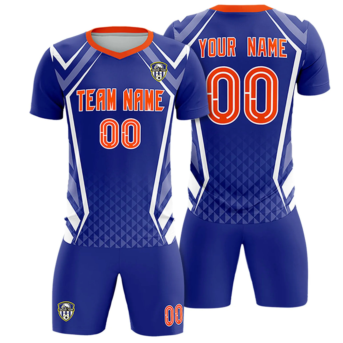 Custom Royal Blue White Geometric Training Uniform Soccer Sets Jersey