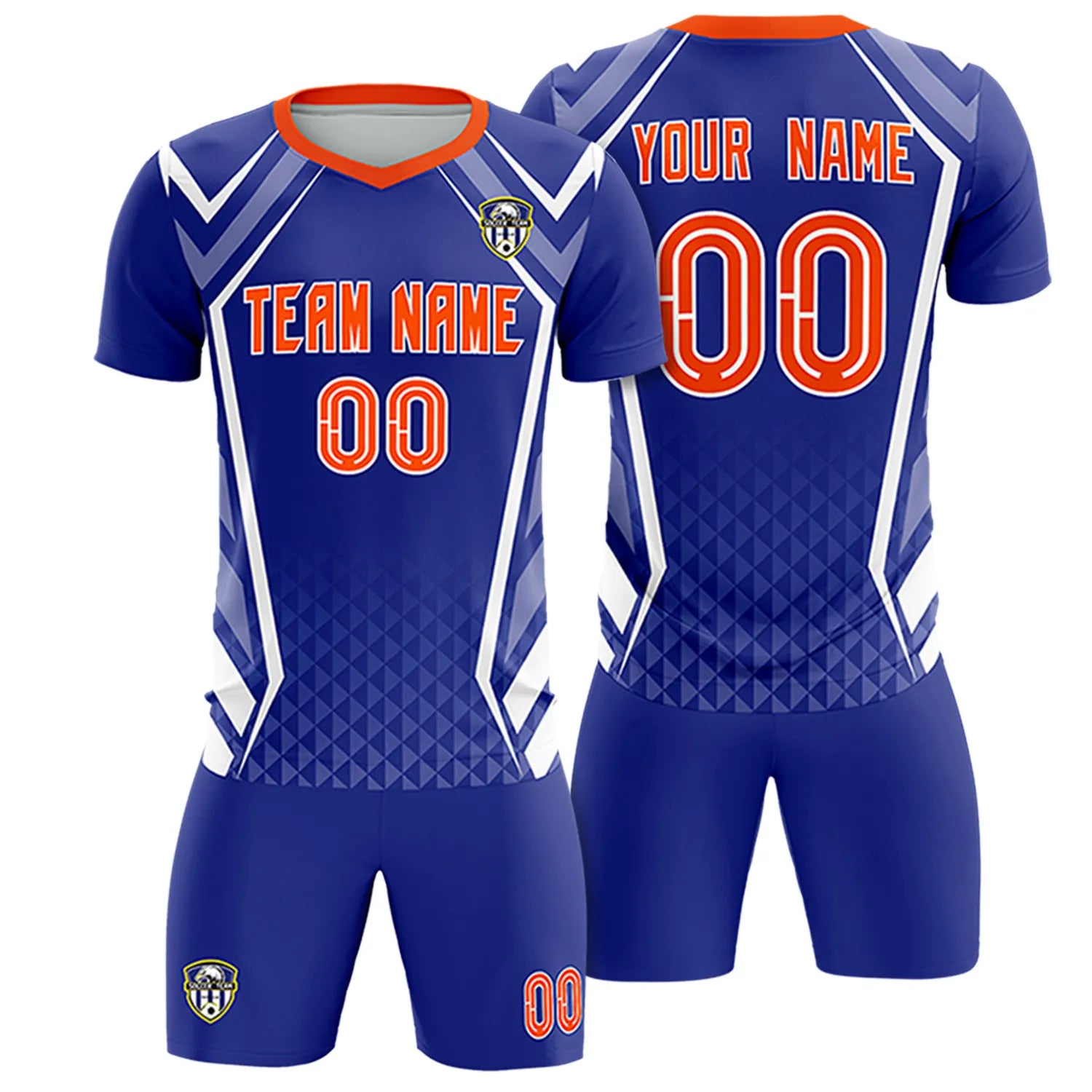 Custom Royal Blue White Geometric Training Uniform Soccer Sets Jersey