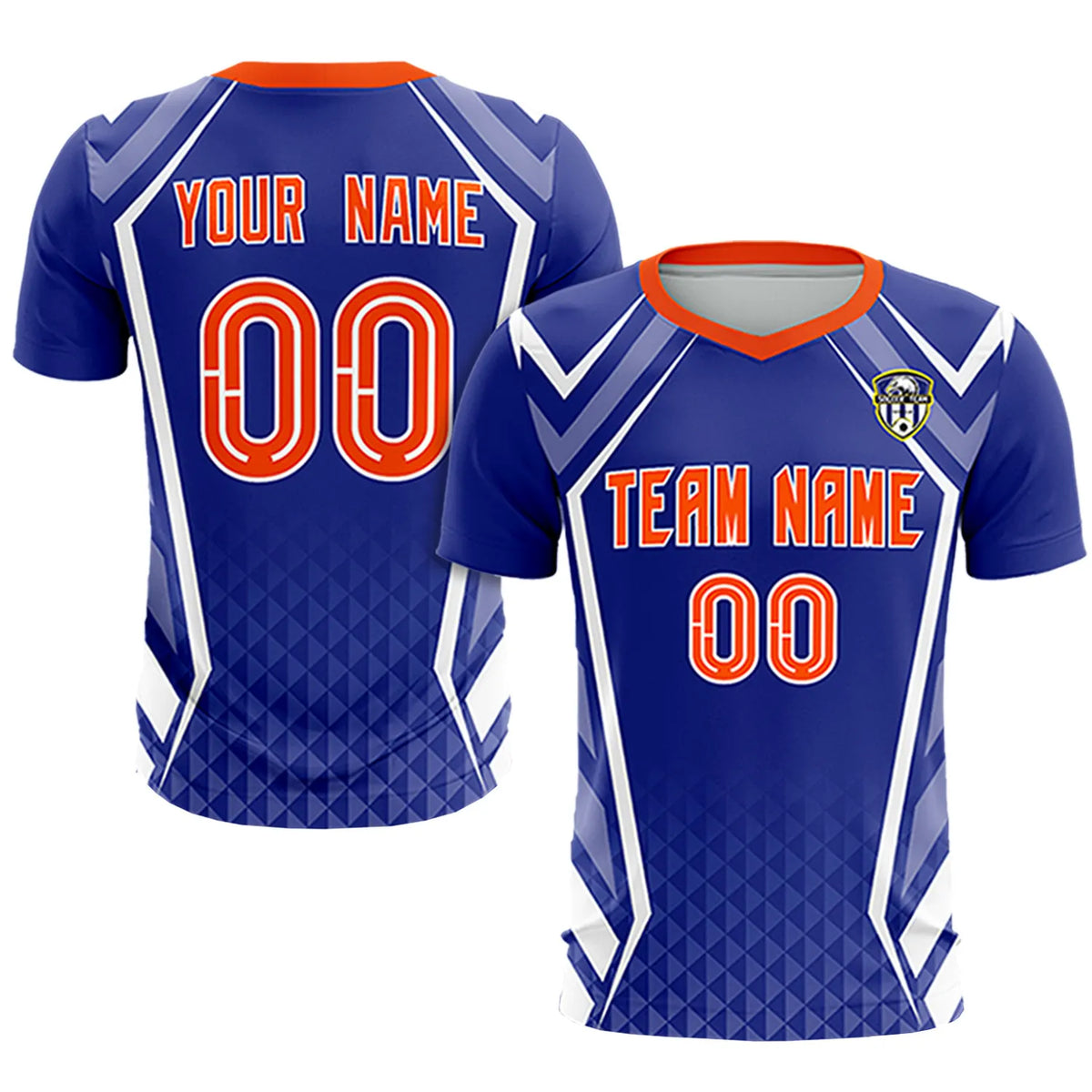 Custom Royal Blue White Geometric Training Uniform Soccer Sets Jersey