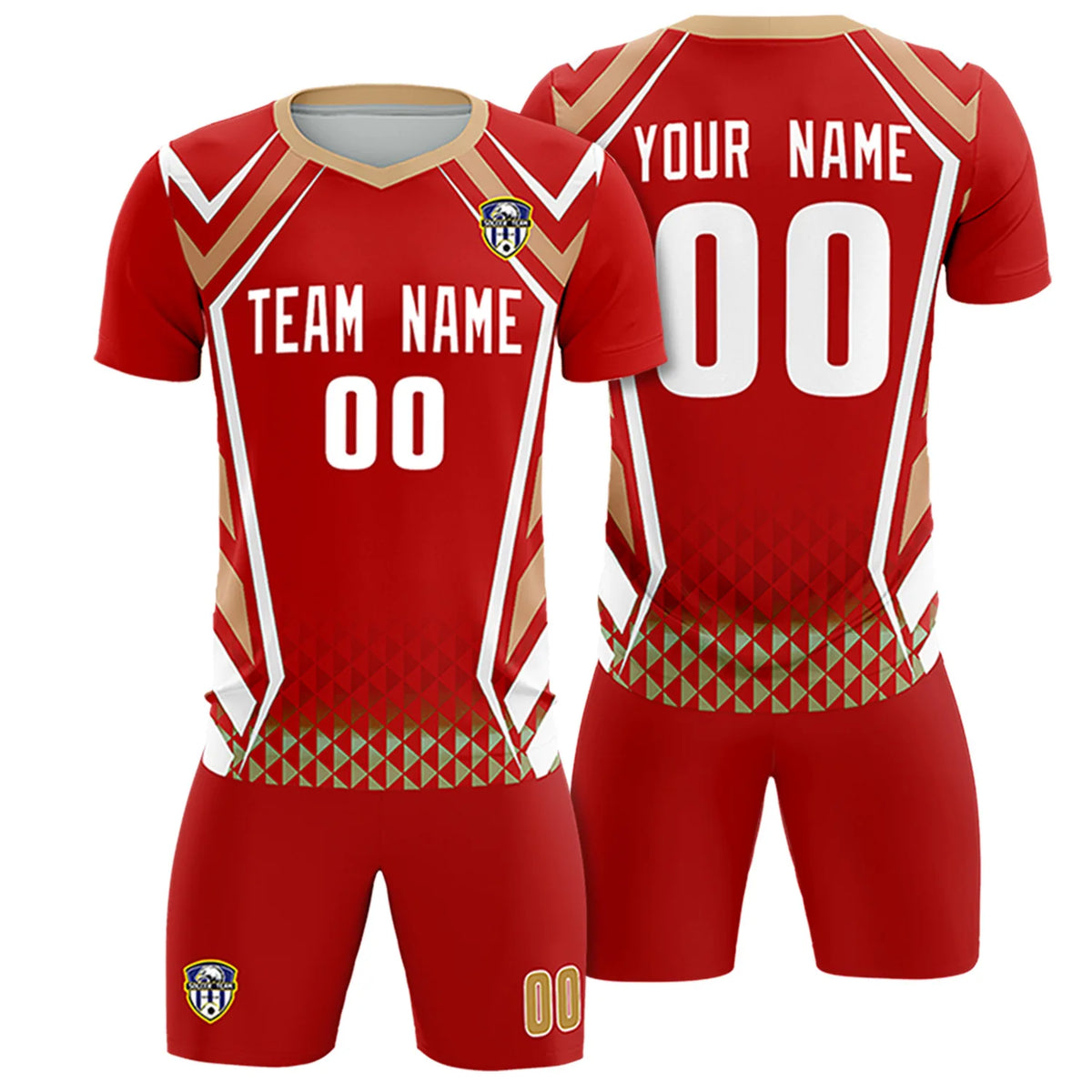 Custom Red White Geometric Training Uniform Soccer Sets Jersey