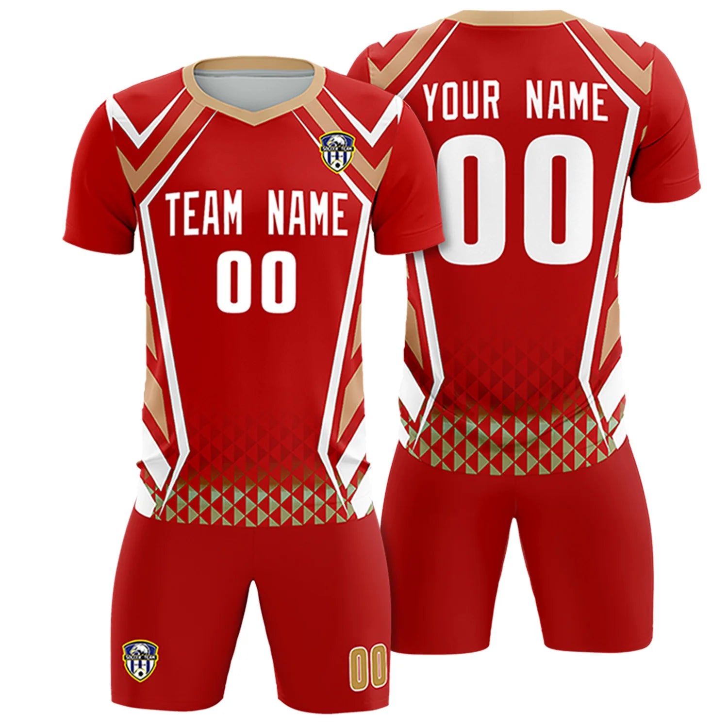 Custom Red White Geometric Training Uniform Soccer Sets Jersey
