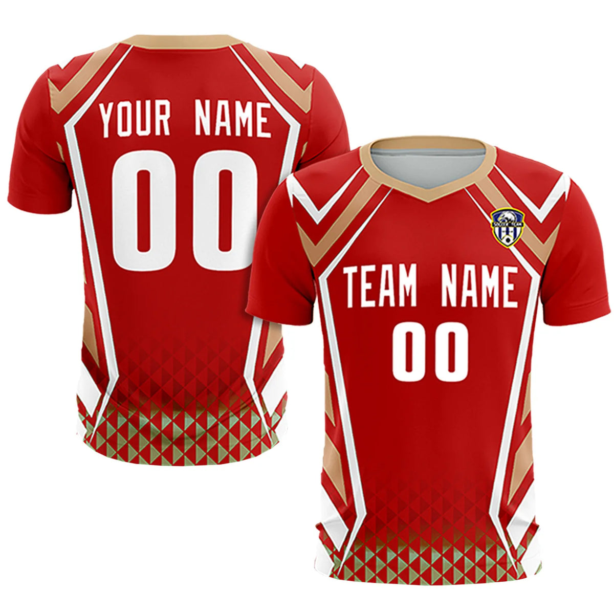 Custom Red White Geometric Training Uniform Soccer Sets Jersey