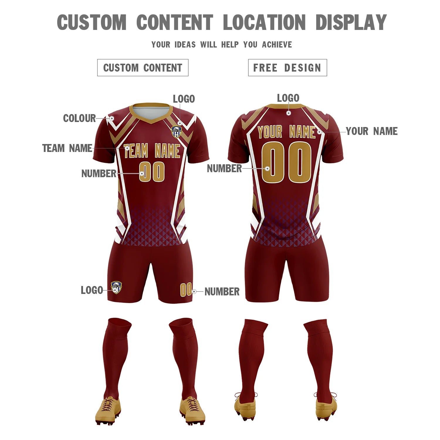 Custom Crimson White Geometric Training Uniform Soccer Sets Jersey