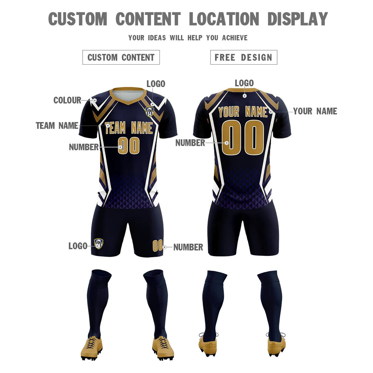 Custom Navy White Geometric Training Uniform Soccer Sets Jersey