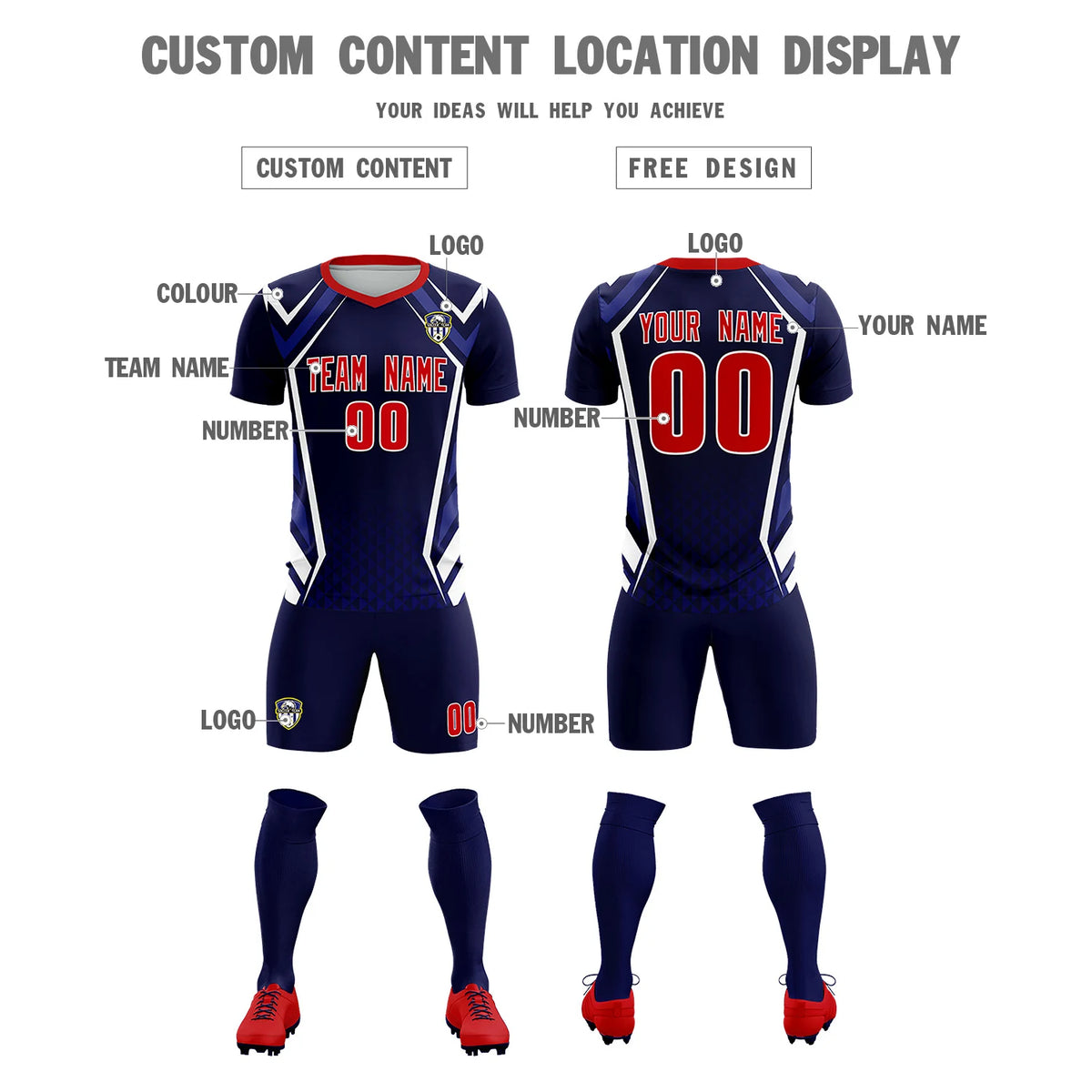Custom Navy White Geometric Training Uniform Soccer Sets Jersey