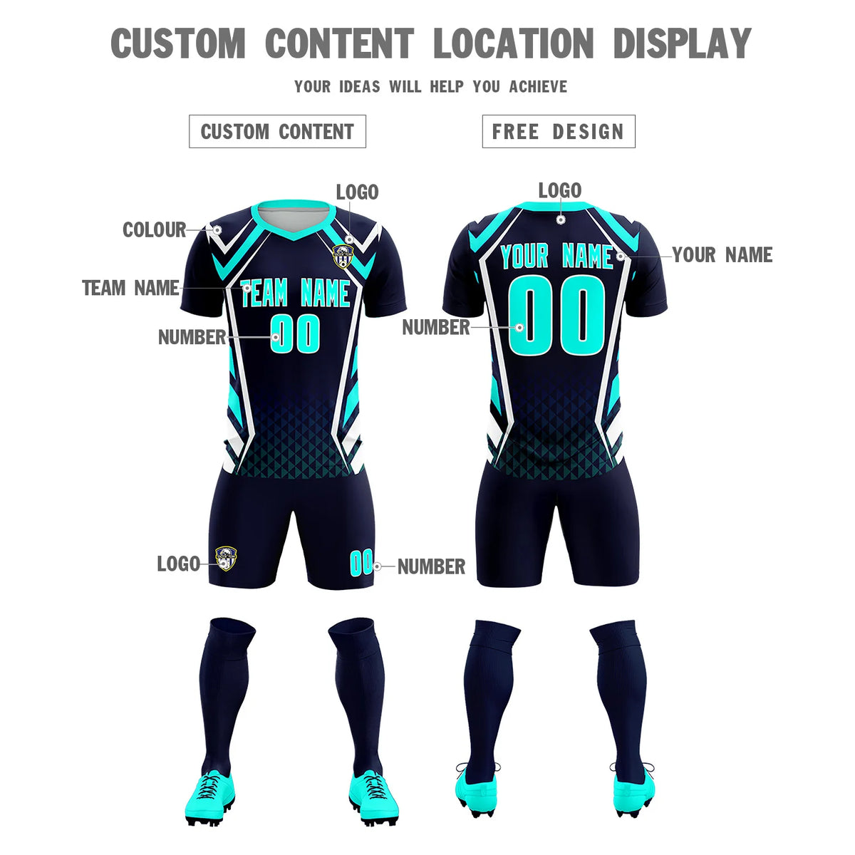 Custom Navy White Geometric Training Uniform Soccer Sets Jersey