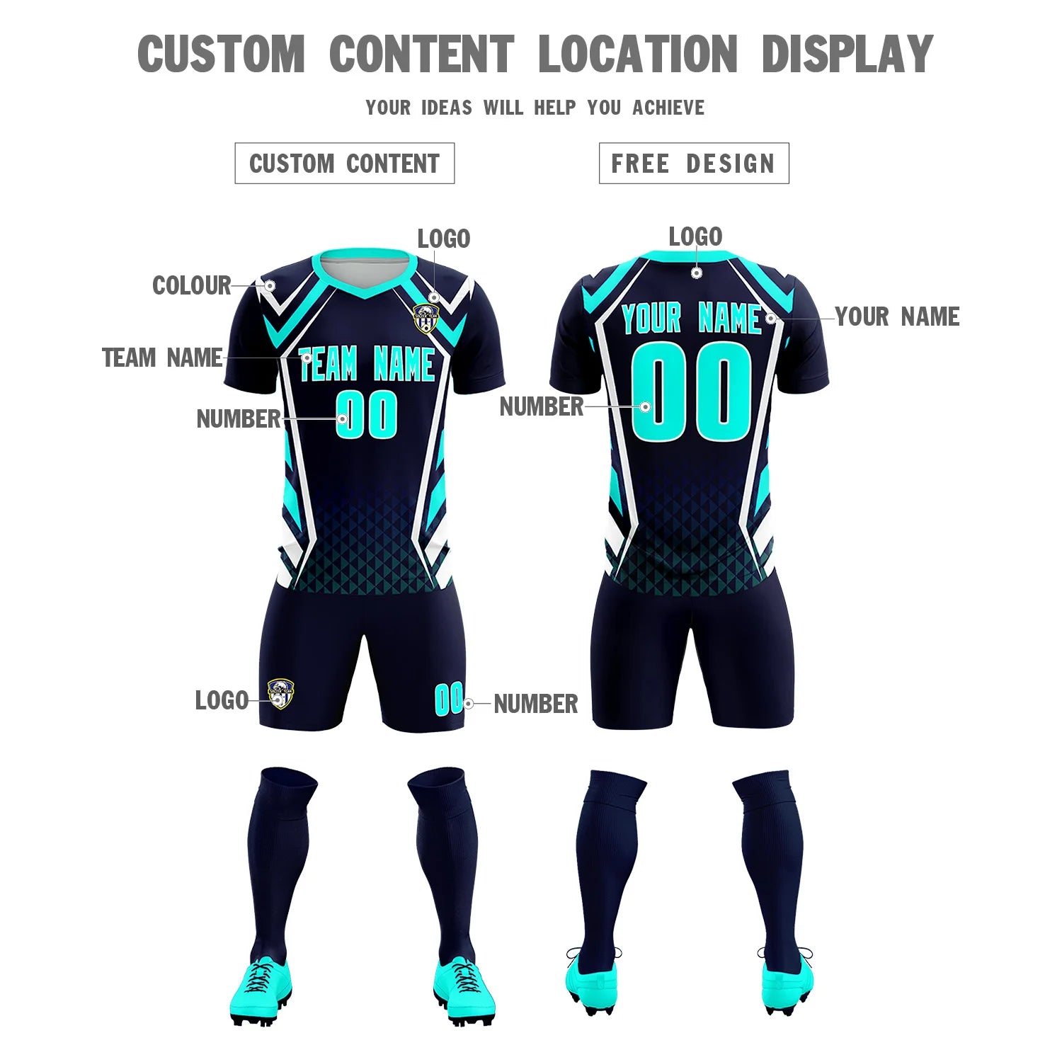 Custom Navy White Geometric Training Uniform Soccer Sets Jersey