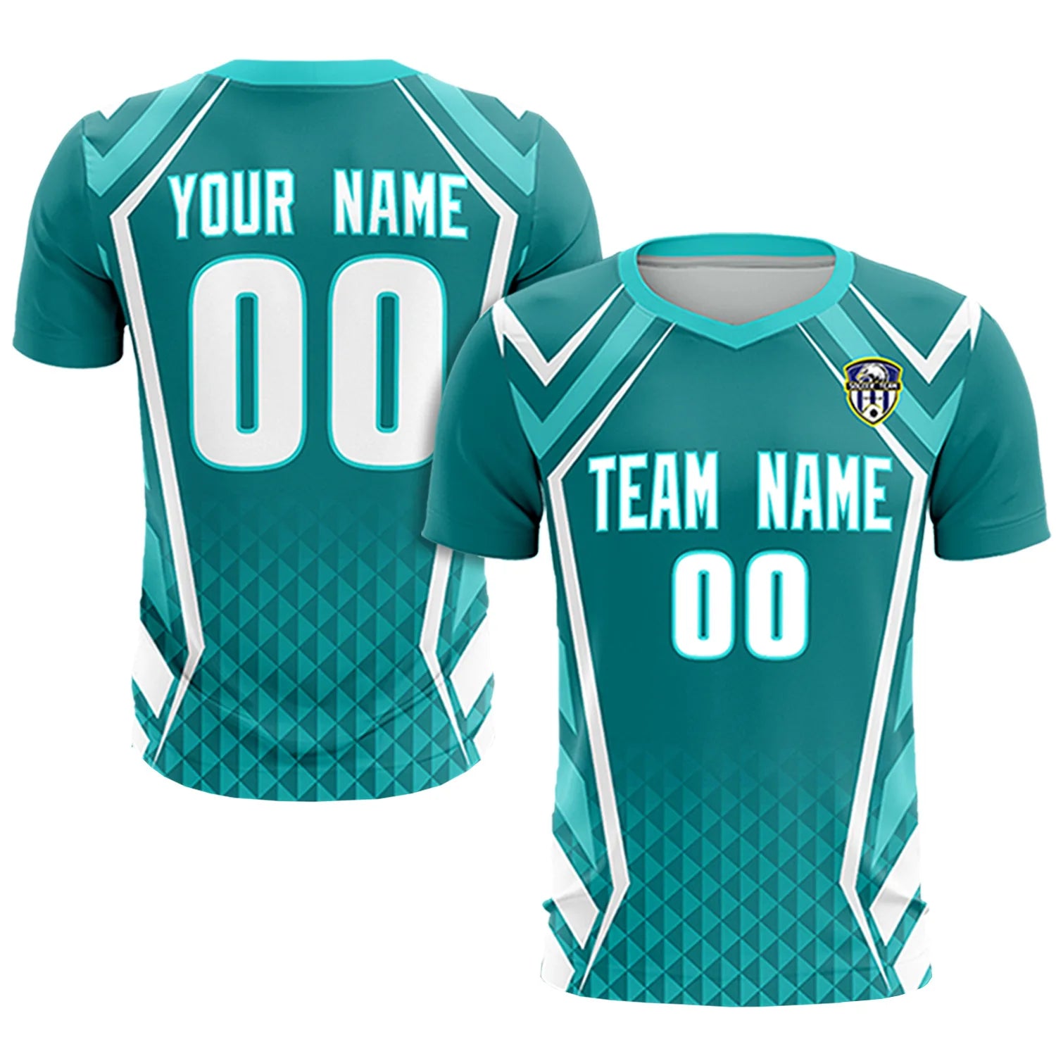 Custom Aqua White Geometric Training Uniform Soccer Sets Jersey