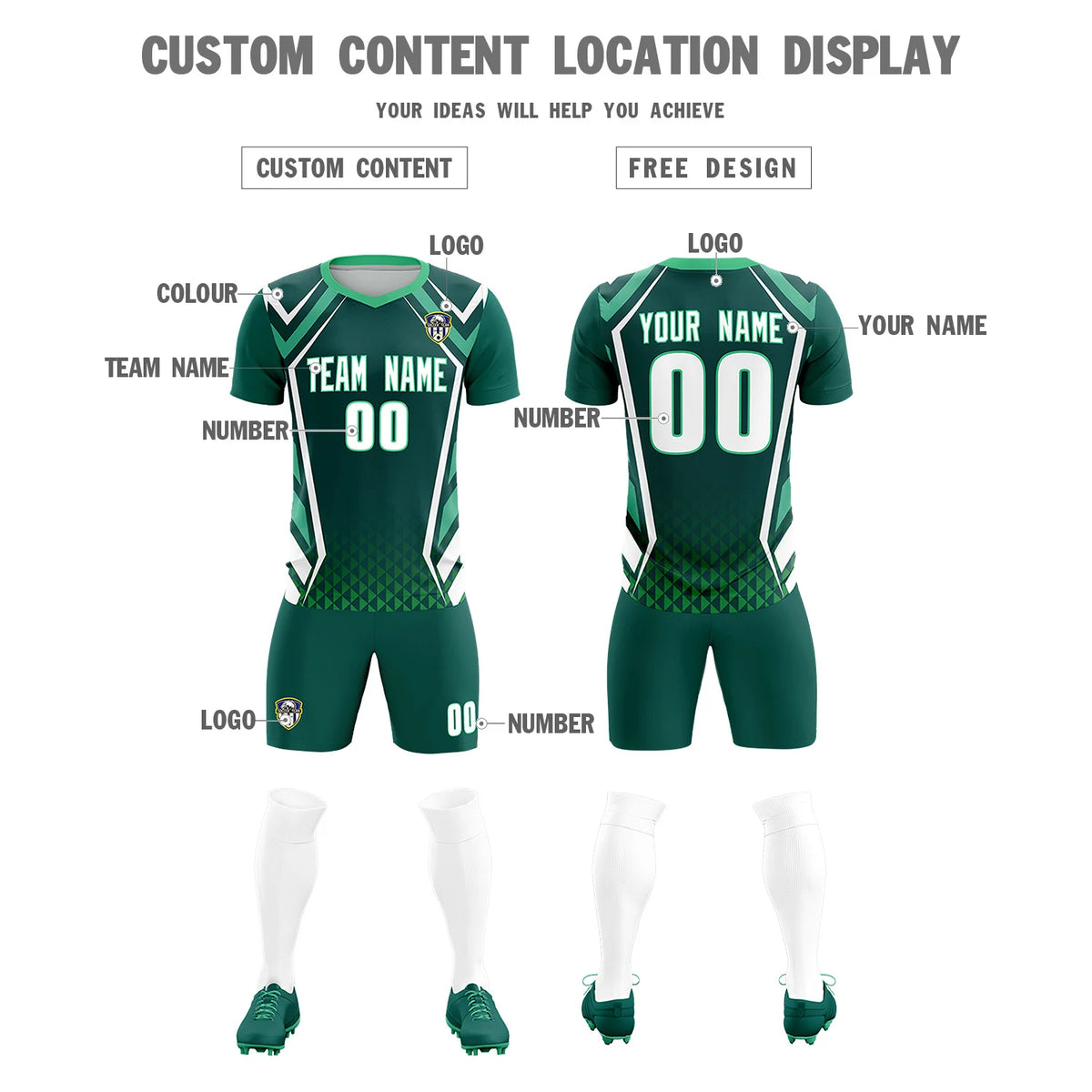 Custom Midnight Green White Geometric Training Uniform Soccer Sets Jersey