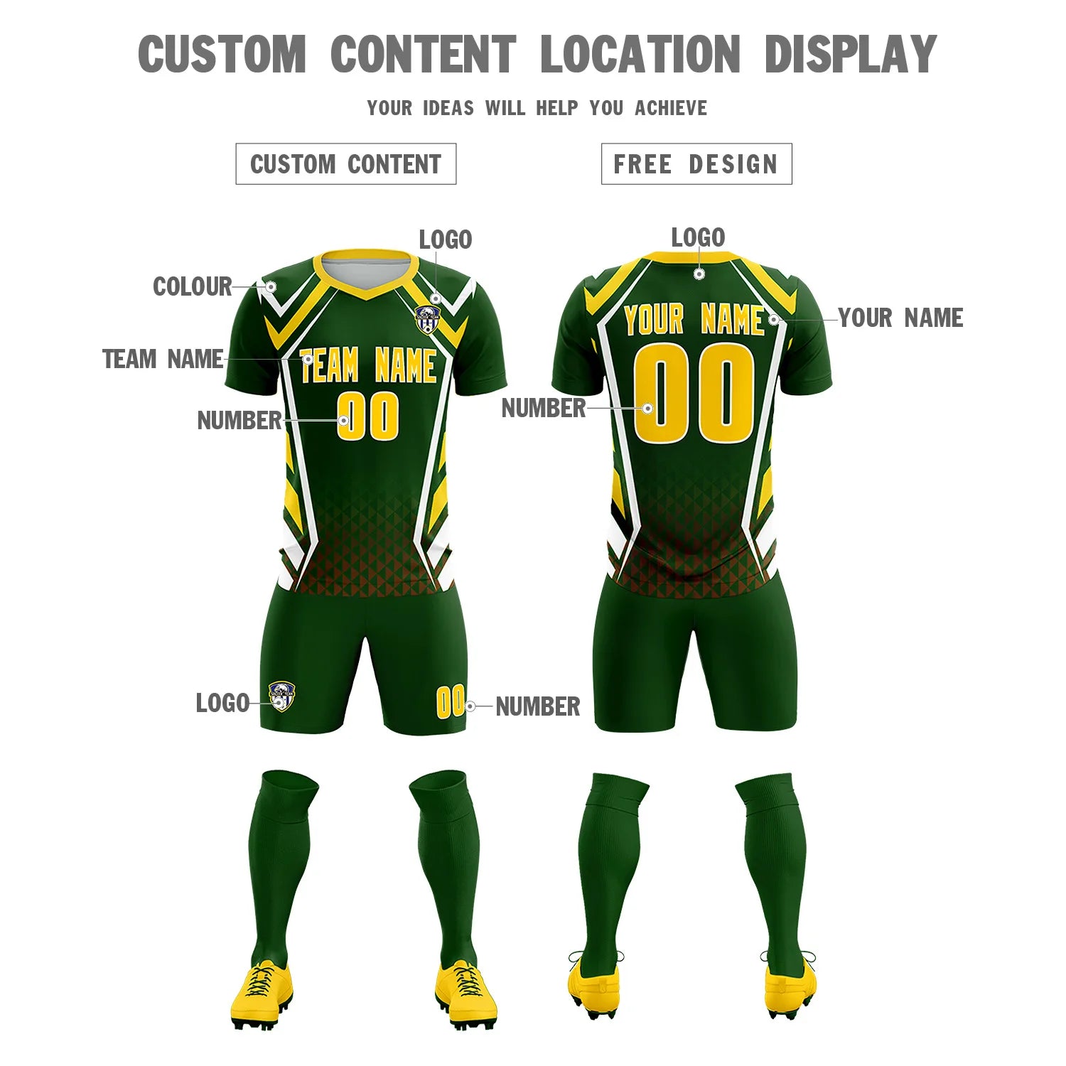 Custom Green White Geometric Training Uniform Soccer Sets Jersey