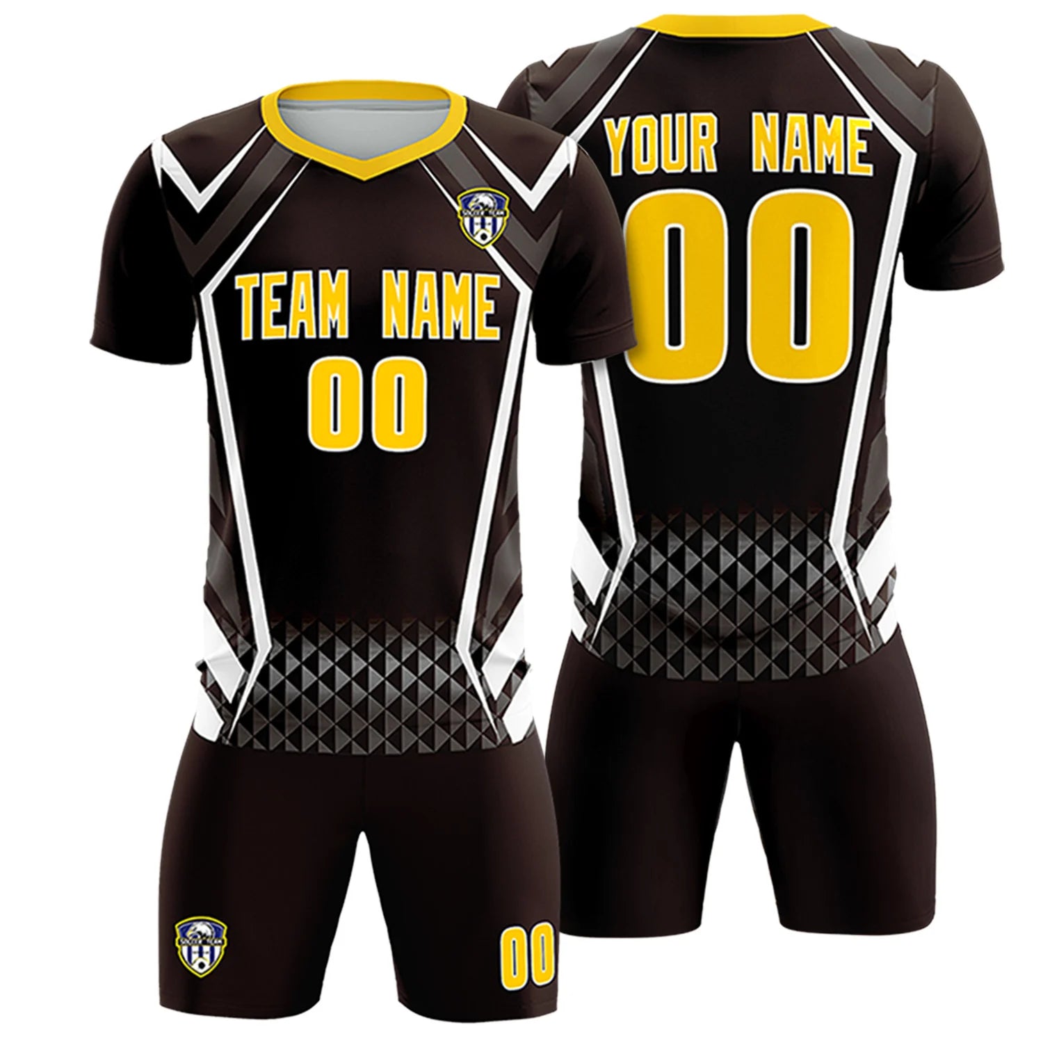 Custom Brown White Geometric Training Uniform Soccer Sets Jersey