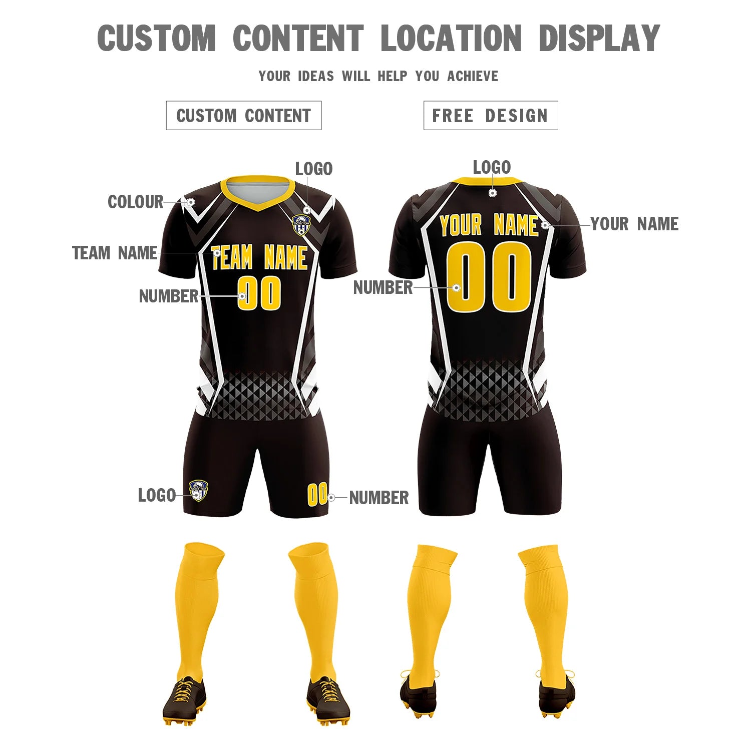 Custom Brown White Geometric Training Uniform Soccer Sets Jersey