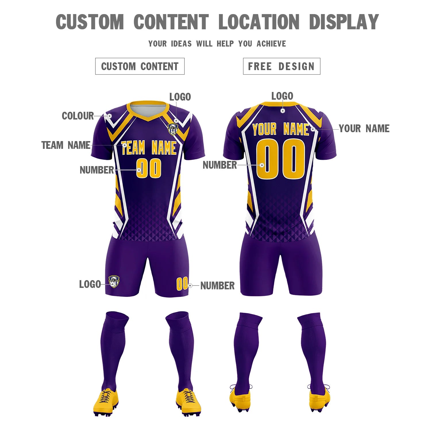 Custom Purple White Geometric Training Uniform Soccer Sets Jersey