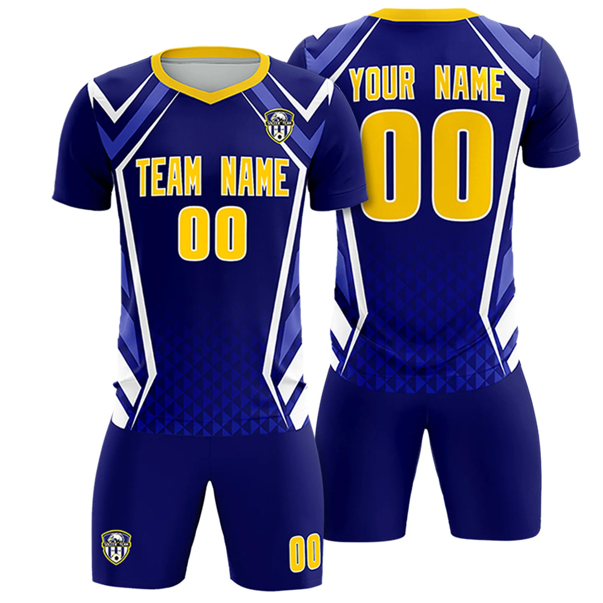 Custom Royal Blue White Geometric Training Uniform Soccer Sets Jersey