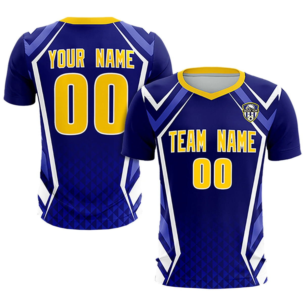 Custom Royal Blue White Geometric Training Uniform Soccer Sets Jersey