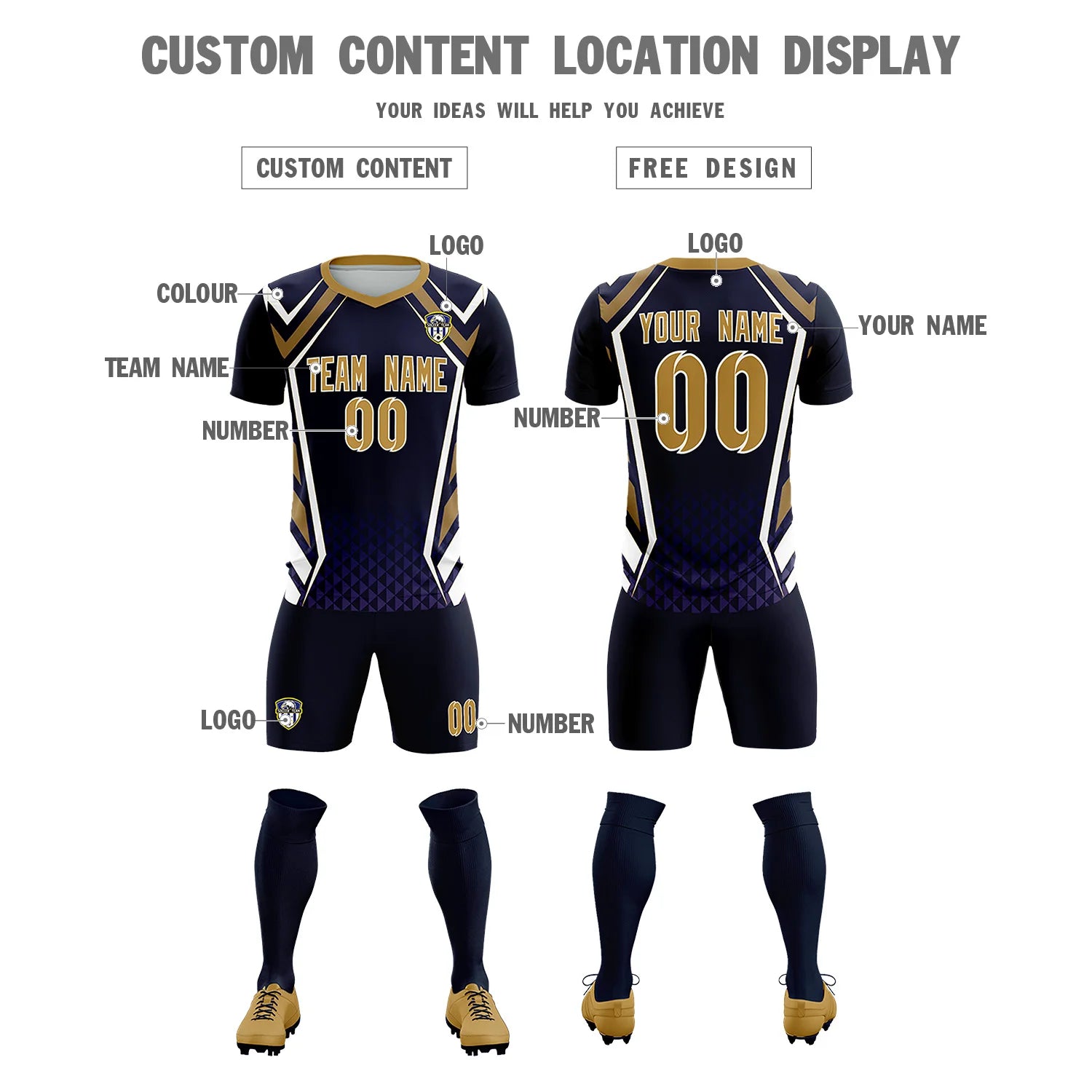 Custom Navy White Geometric Training Uniform Soccer Sets Jersey
