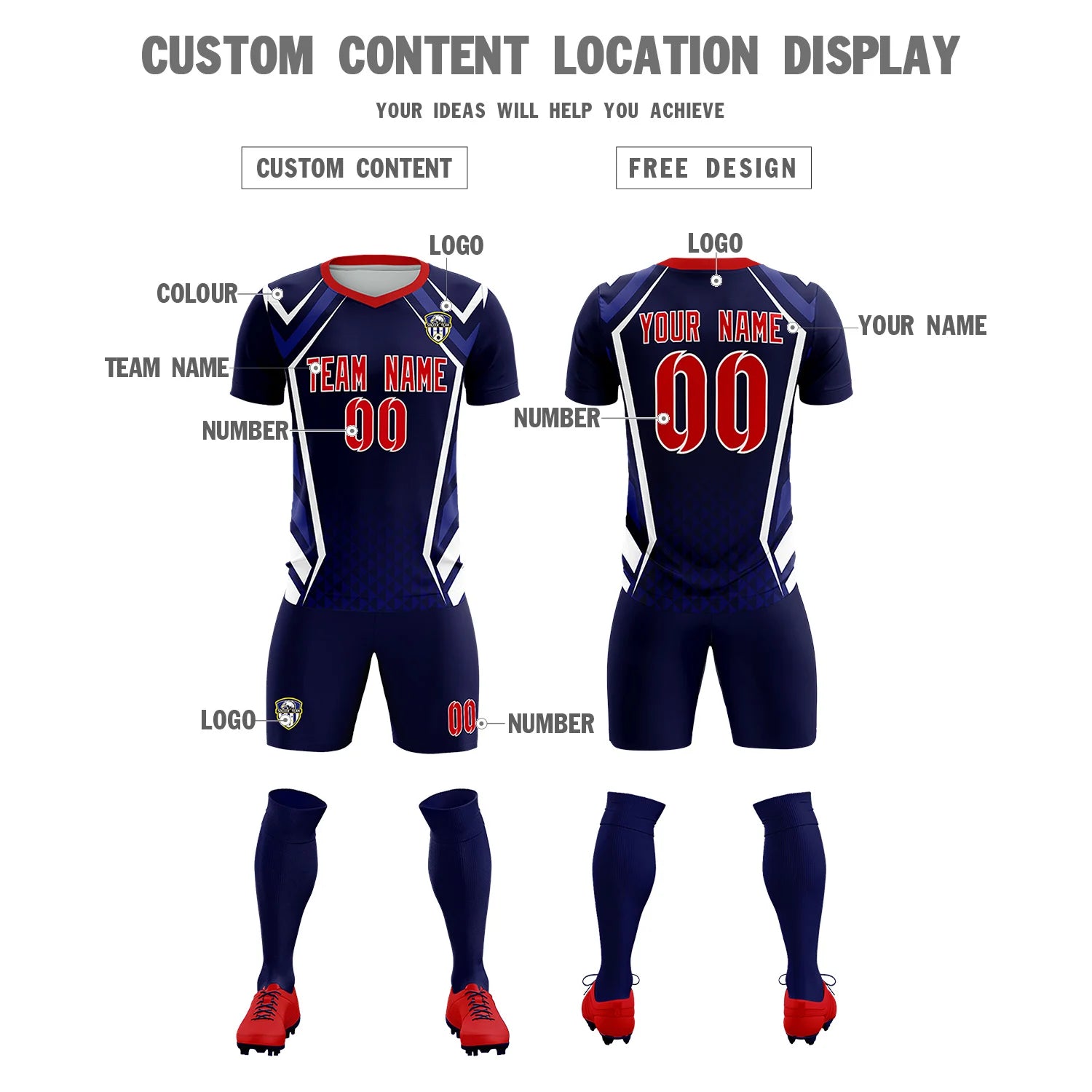 Custom Navy White Geometric Training Uniform Soccer Sets Jersey