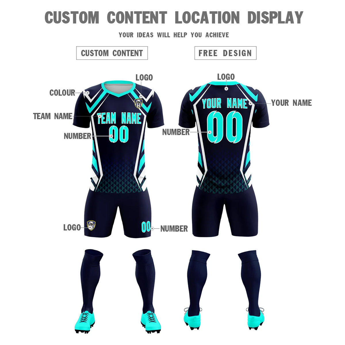 Custom Navy White Geometric Training Uniform Soccer Sets Jersey