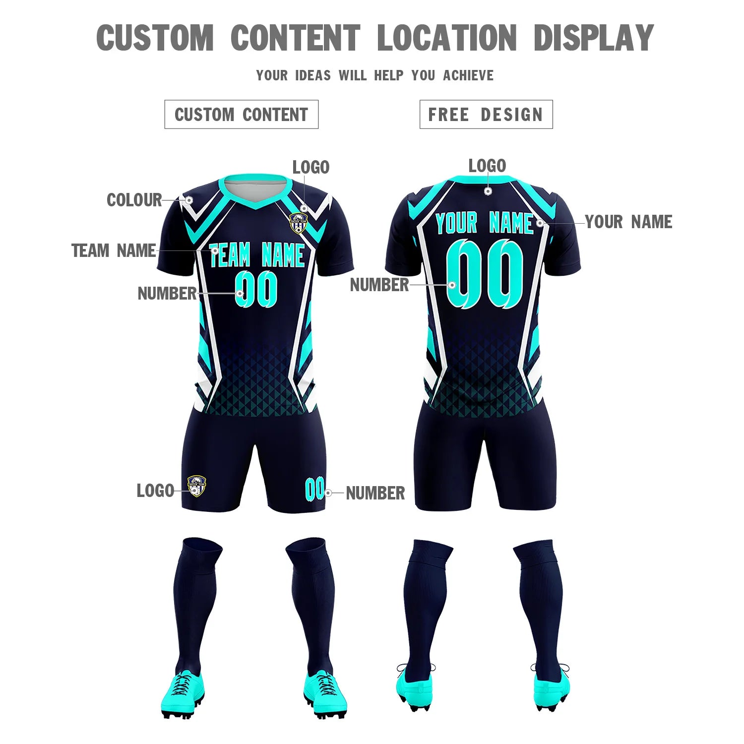 Custom Navy White Geometric Training Uniform Soccer Sets Jersey