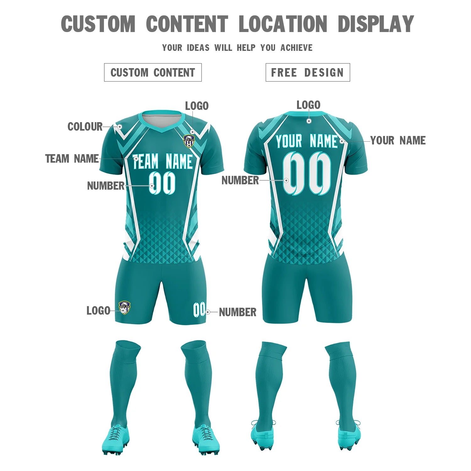 Custom Aqua White Geometric Training Uniform Soccer Sets Jersey