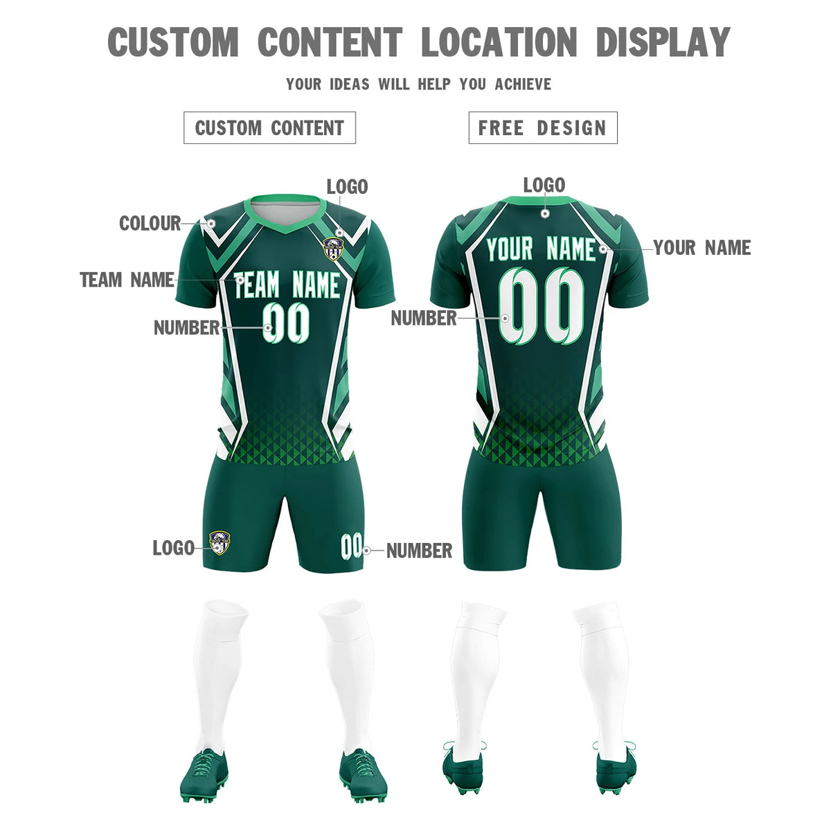 Custom Midnight Green White Geometric Training Uniform Soccer Sets Jersey