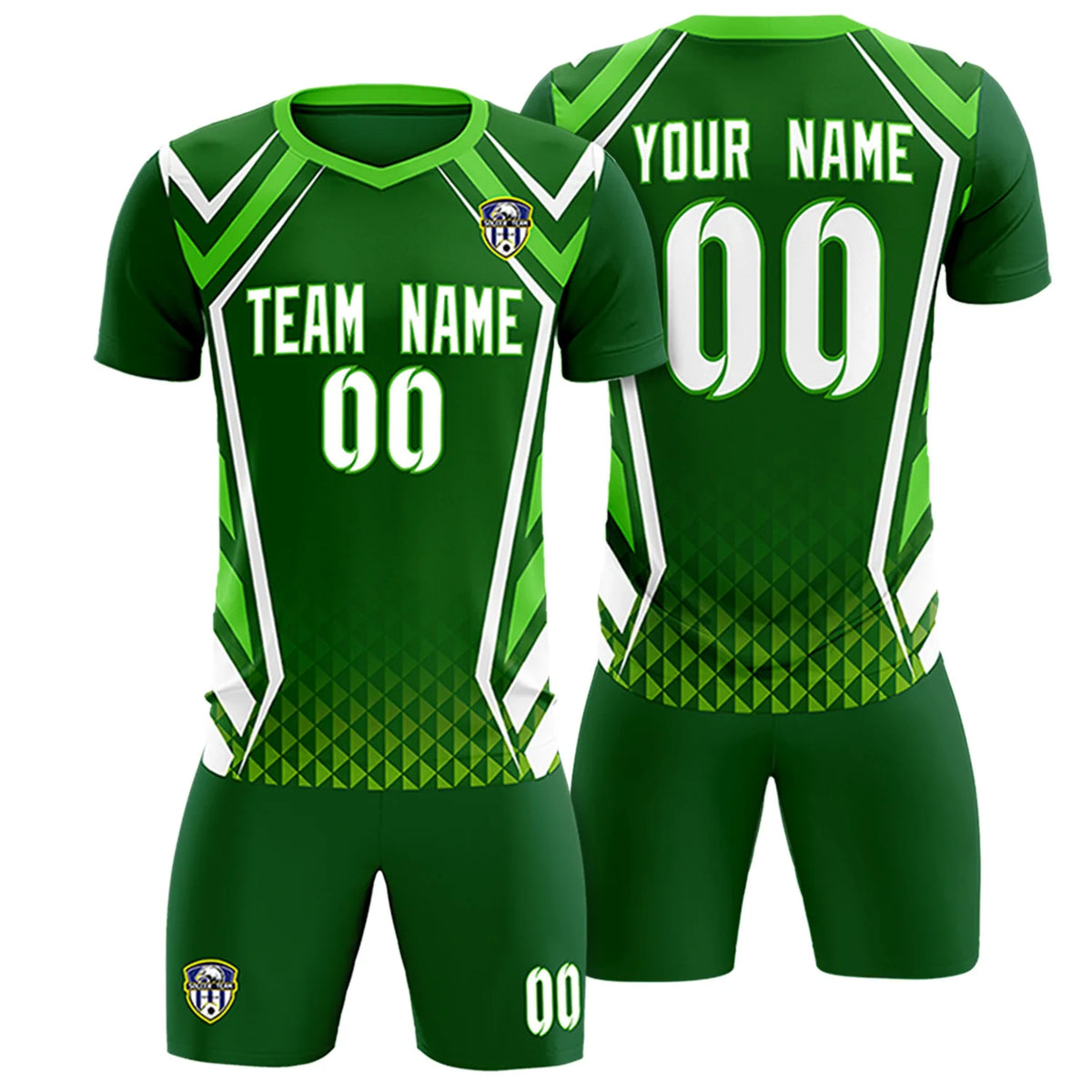 Custom Kelly Green White Geometric Training Uniform Soccer Sets Jersey