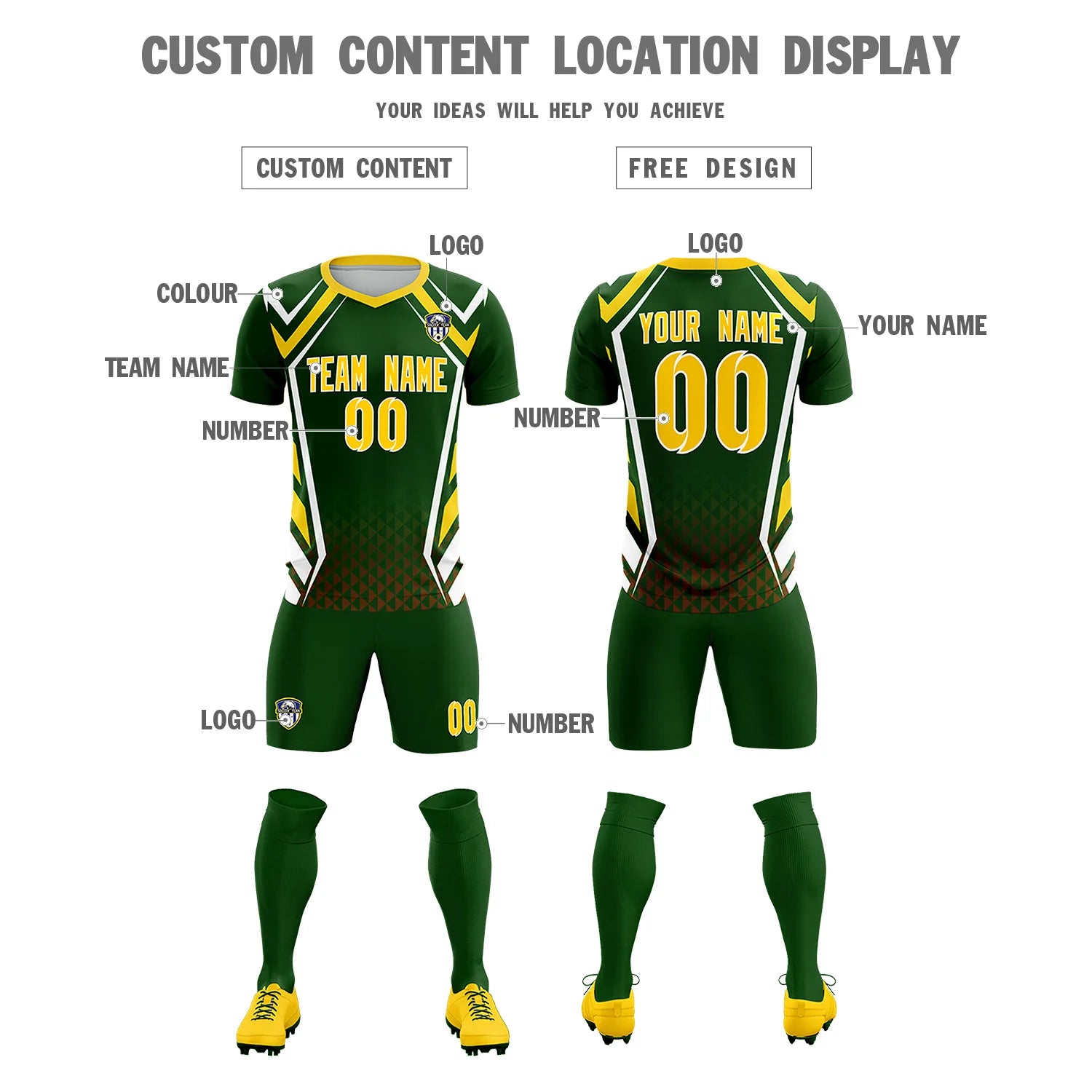 Custom Green White Geometric Training Uniform Soccer Sets Jersey