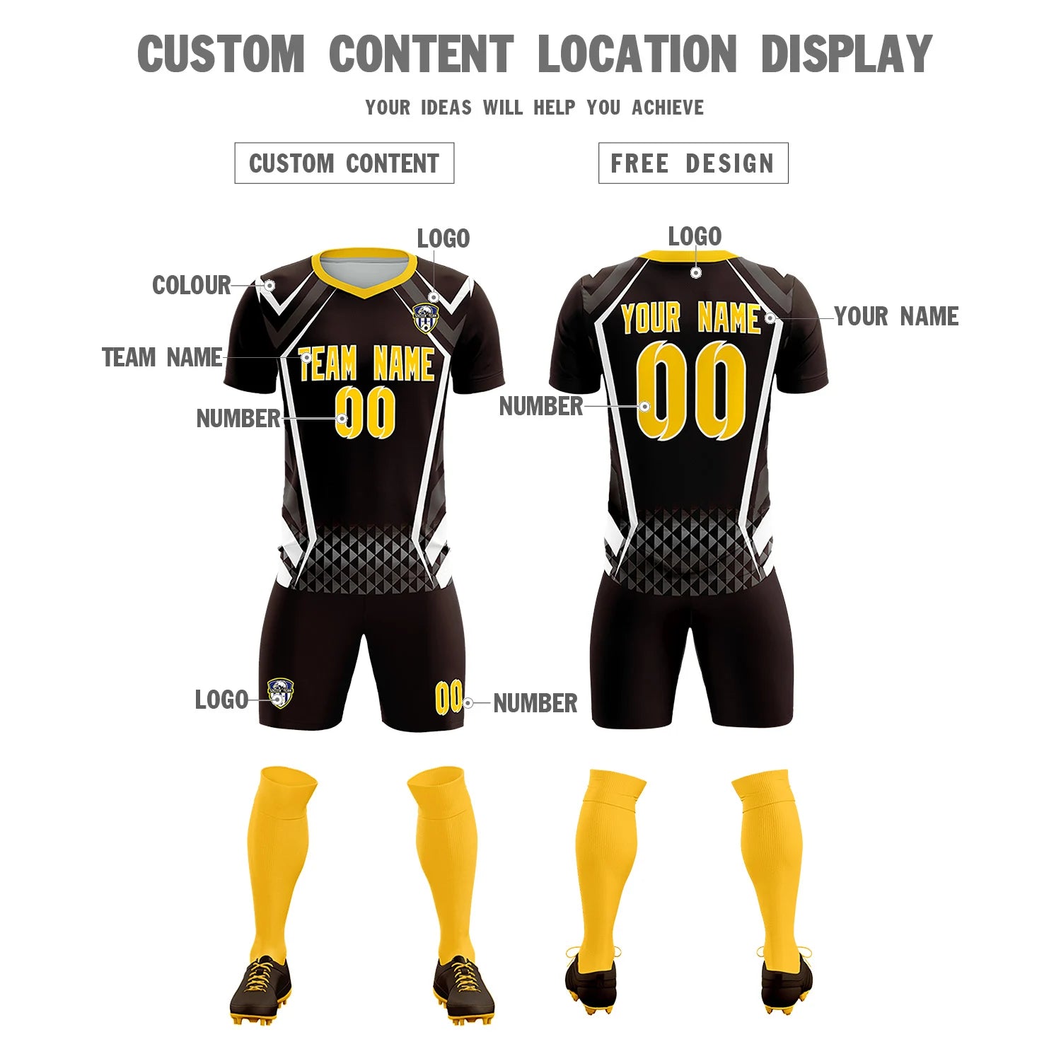 Custom Brown White Geometric Training Uniform Soccer Sets Jersey