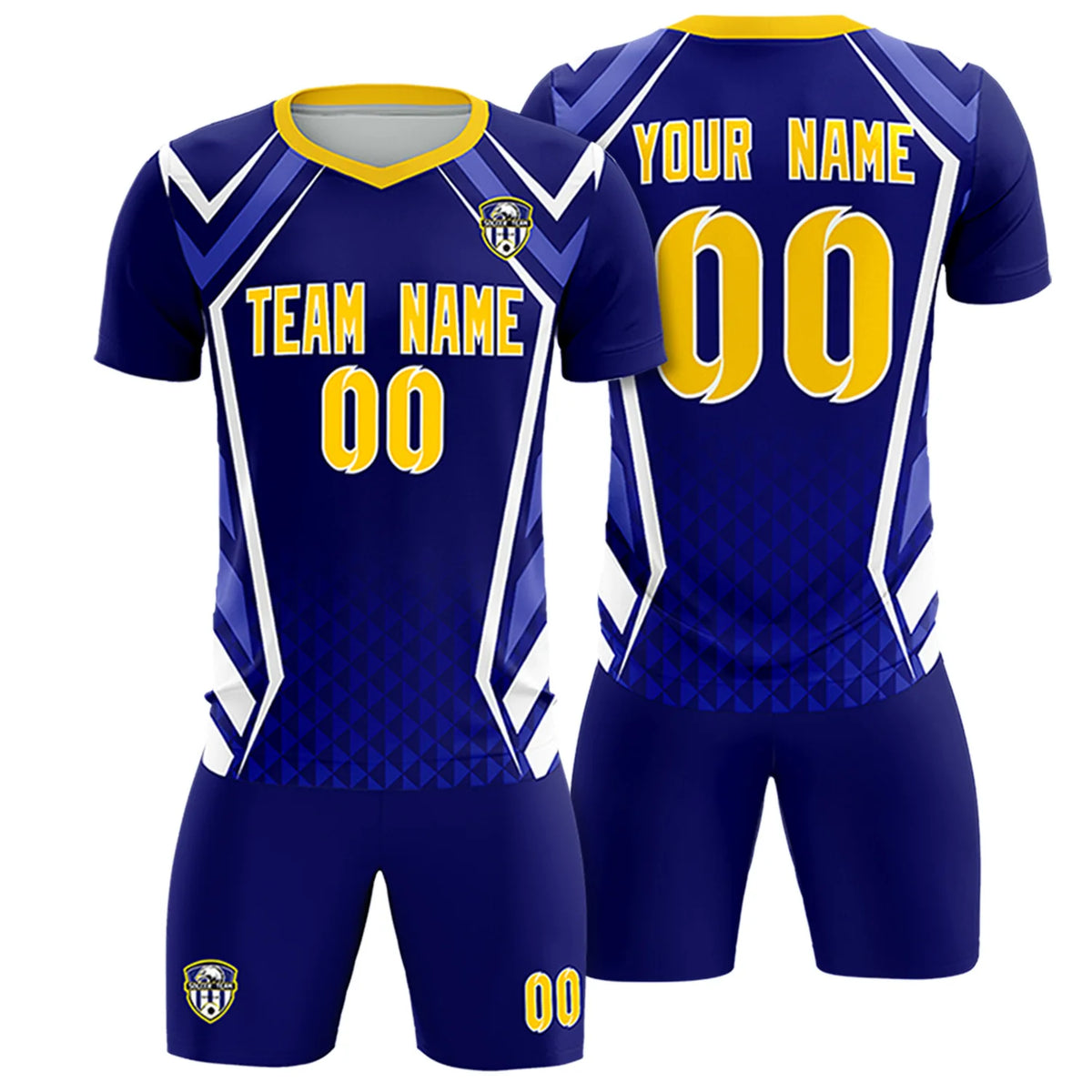 Custom Royal Blue White Geometric Training Uniform Soccer Sets Jersey