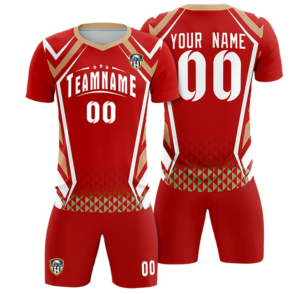 Custom Red White Geometric Training Uniform Soccer Sets Jersey