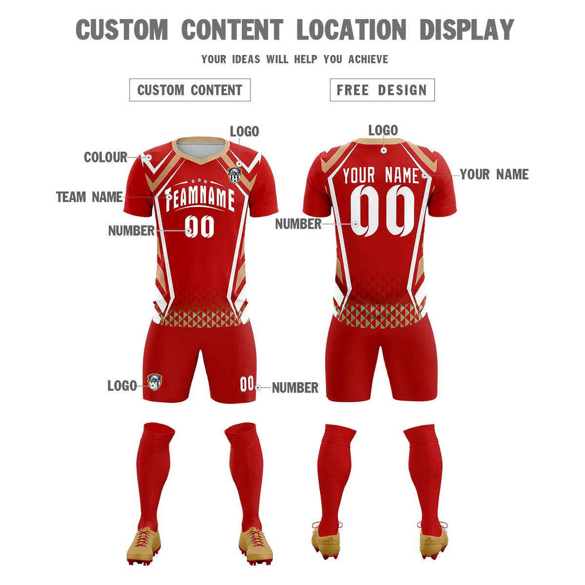 Custom Red White Geometric Training Uniform Soccer Sets Jersey