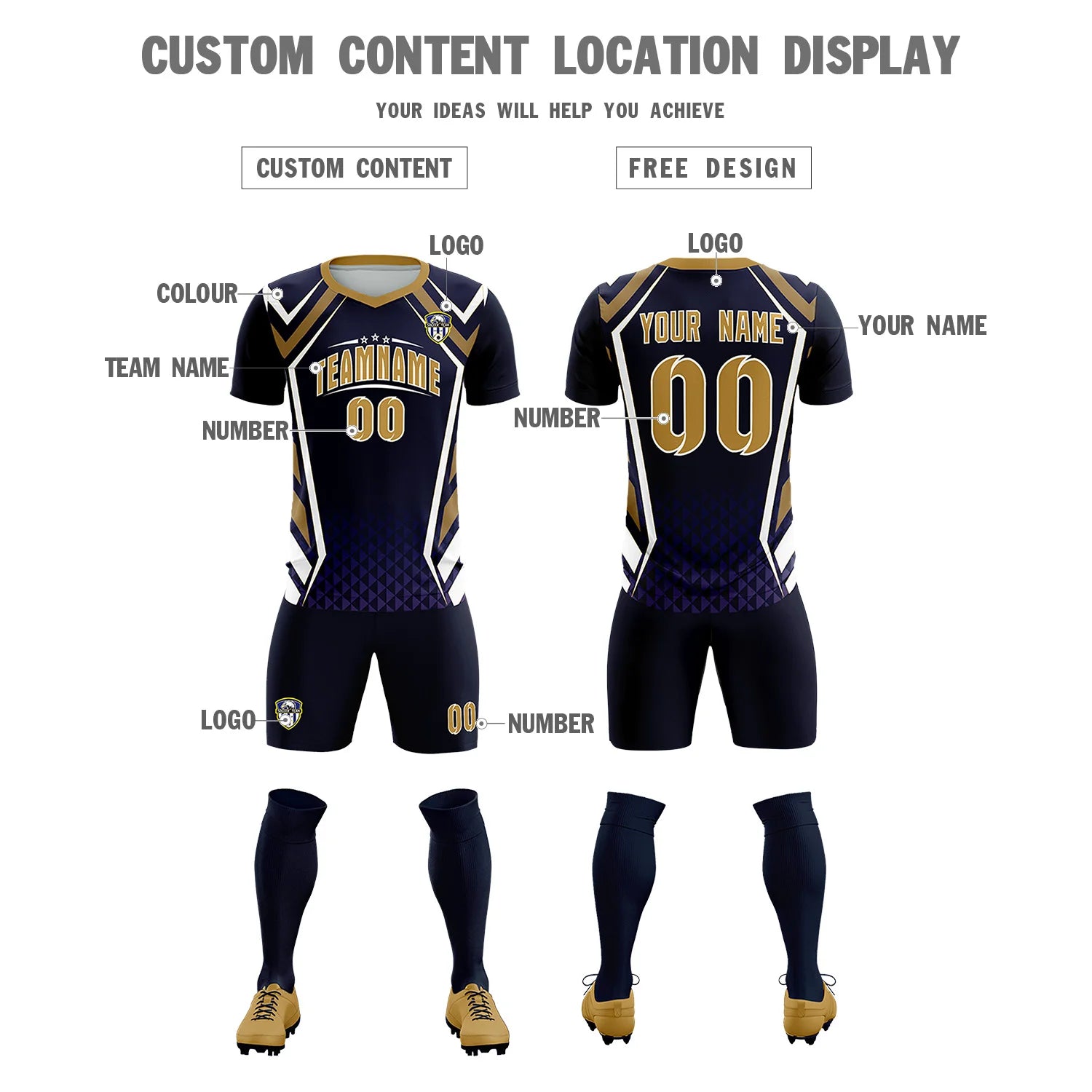 Custom Navy White Geometric Training Uniform Soccer Sets Jersey