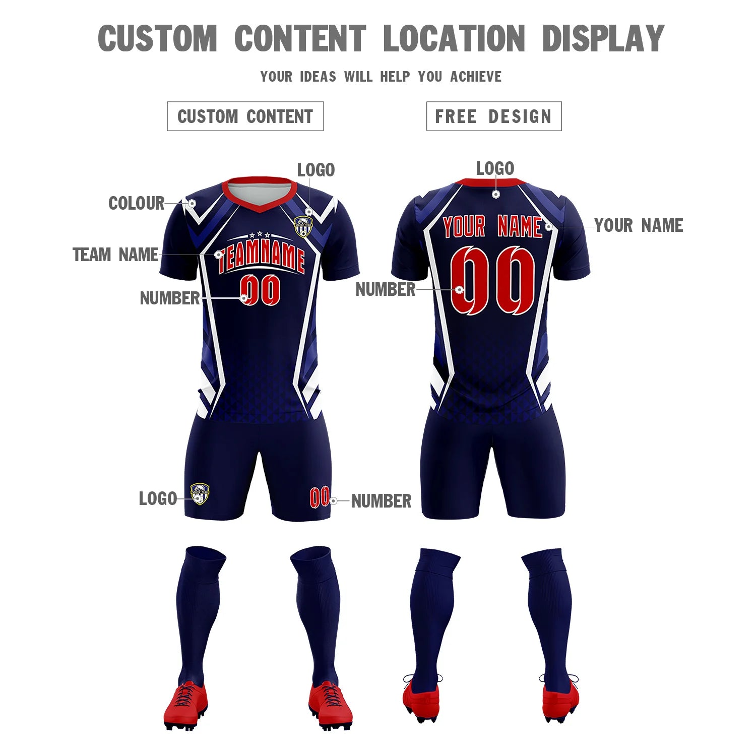 Custom Navy White Geometric Training Uniform Soccer Sets Jersey