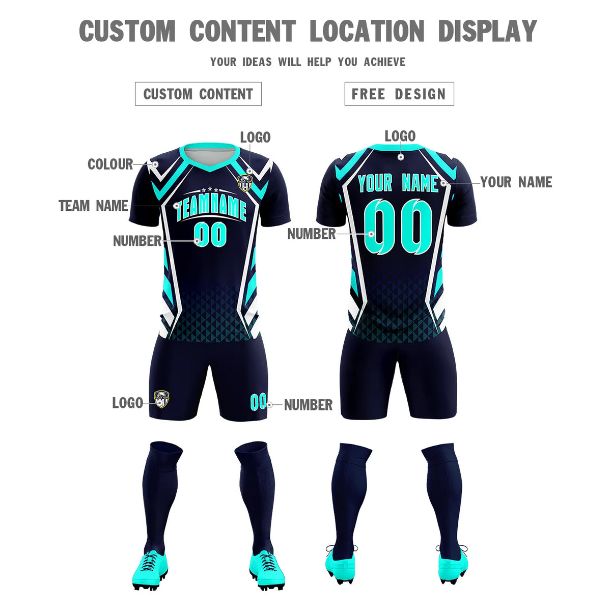 Custom Navy White Geometric Training Uniform Soccer Sets Jersey